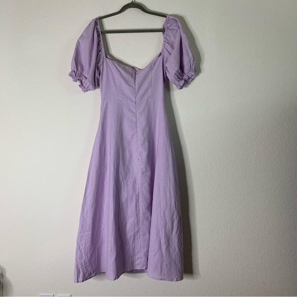 Charlie Holiday Womens purple linen cotton puff sleeve cut out midi dress 8 - Picture 9 of 10